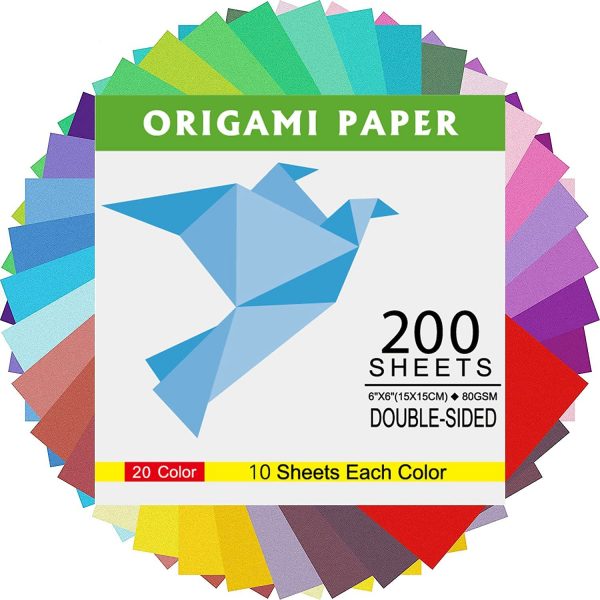 Origami Paper Double Sided Color - 200 Sheets - 20 Colors - 6 Inch Square Easy Fold Paper for Beginner - Image 7