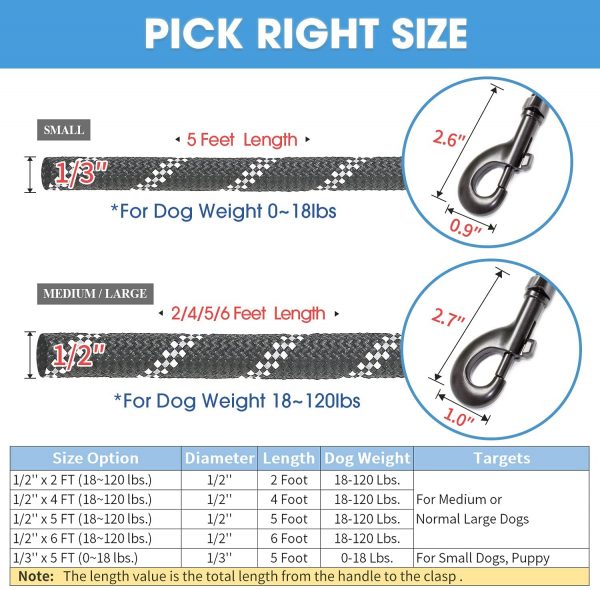 BAAPET 2/4/5/6 FT Strong Dog Leash with Comfortable Padded Handle and Highly Reflective Threads for Small Medium and Large Dogs - Image 5