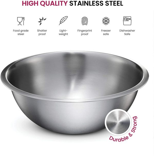 Stainless Steel Mixing Bowls (Set of 5) Stainless Steel Mixing Bowl Set - Easy To Clean, Nesting Bowls for Space Saving Storage, Great for Cooking, Baking, Prepping - Image 5