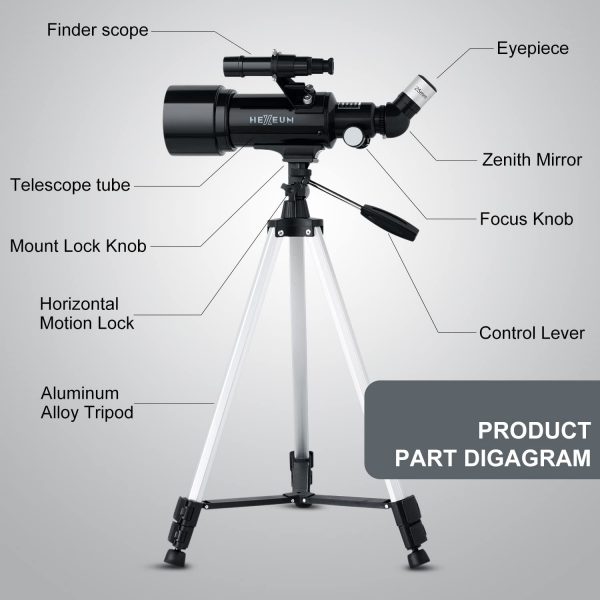 Telescope 70mm Aperture 500mm - for Kids & Adults Astronomical refracting Portable Telescopes AZ Mount Fully Multi-Coated Optics, with Tripod Phone (Black) - Image 6