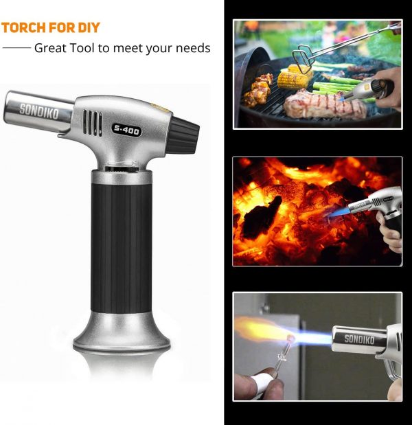 Sondiko Butane Torch, Refillable Kitchen Torch Lighter, Fit All Butane Tanks Blow Torch with Safety Lock and Adjustable Flame for Desserts, Creme Brulee, BBQ, and Baking—Butane Gas Is Not Included - Image 5