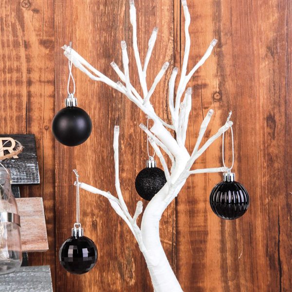 Jusdreen 24pcs 2.36"/60mm Christmas Balls Ornaments for Xmas Tree Shatterproof Christmas Tree Hanging Balls Decoration for Holiday Party Baubles Set with Hang Rope Black - Image 6