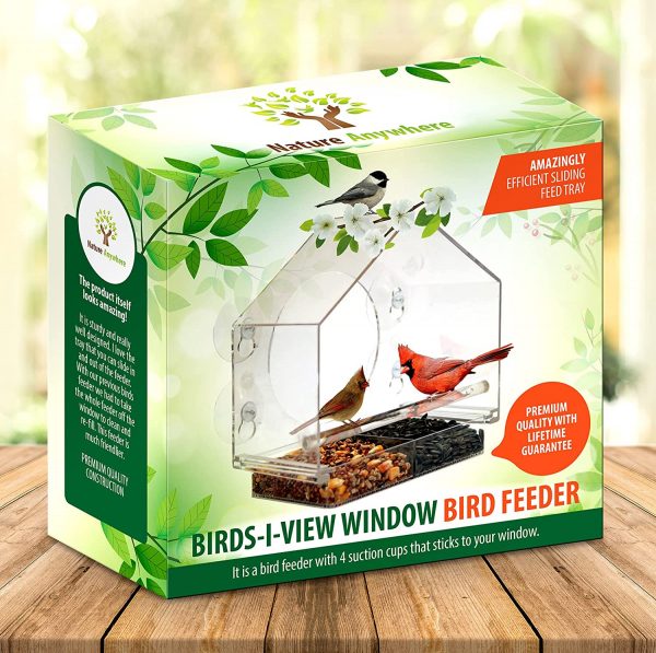 Window Bird House Feeder by Nature Anywhere with Sliding Seed Holder and 4 Extra Strong Suction Cups. Large Outdoor Birdfeeders for Wild Birds. Birdhouse Shape. - Image 7