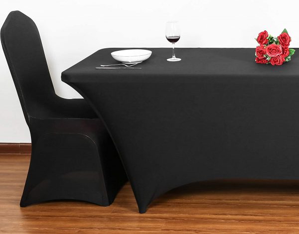 Obstal 6ft Stretch Spandex Table Cover for Standard Folding Tables - Universal Rectangular Fitted Tablecloth Protector for Wedding, Banquet and Party （Black, 72 Length x 30 Width x 30 Height Inches） - Image 6