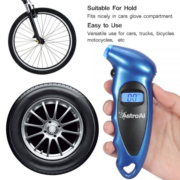 AstroAI Digital Tire Pressure Gauge 150 PSI 4 Settings for Car Truck Bicycle with Backlit LCD and Non-Slip Grip, Blue(1 Pack) - Image 4