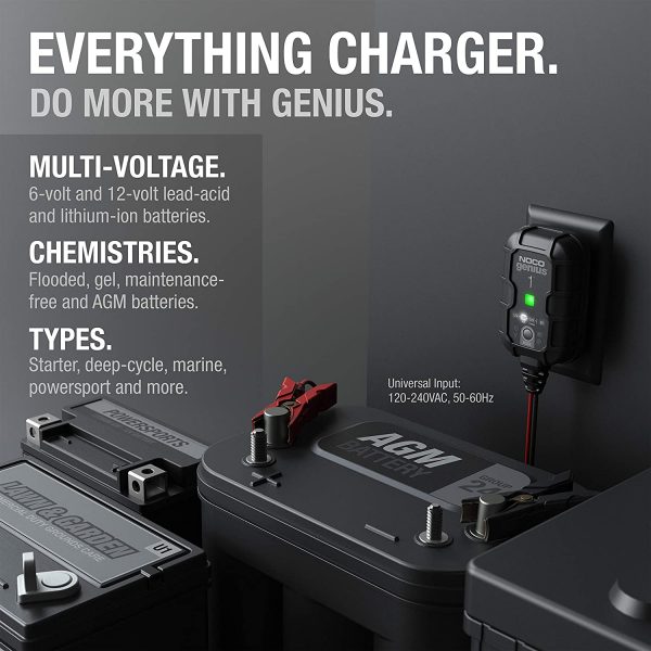 NOCO GENIUS1, 1-Amp Fully-Automatic Smart Charger, 6V and 12V Battery Charger, Battery Maintainer, Trickle Charger, and Battery Desulfator with Temperature Compensation - Image 5