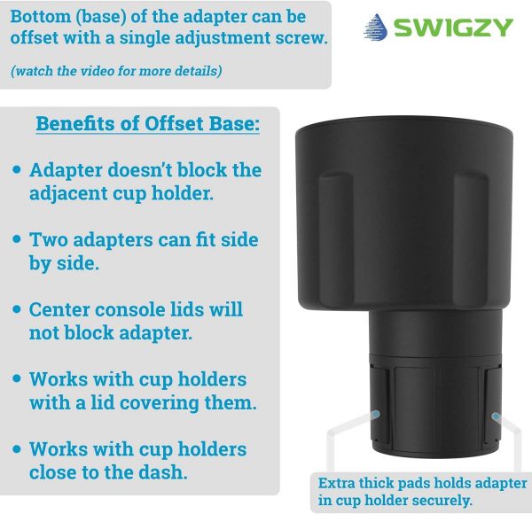 Swigzy Car Cup Holder Expander Adapter (Adjustable) - Holds Hydro Flask, Yeti, Nalgene, Large 32/40 oz. Bottles & Big Drinks - Image 4