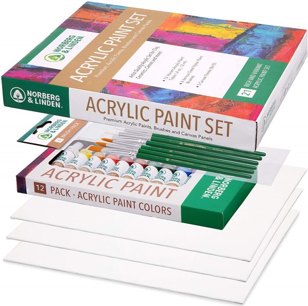 Norberg & Linden Acrylic Paint Set -12 Acrylic Paints, 6 Paint Brushes for Acrylic Painting, 3 Painting Canvas Panels - Premium Art Supplies for Adults Canvas Painting - Image 5