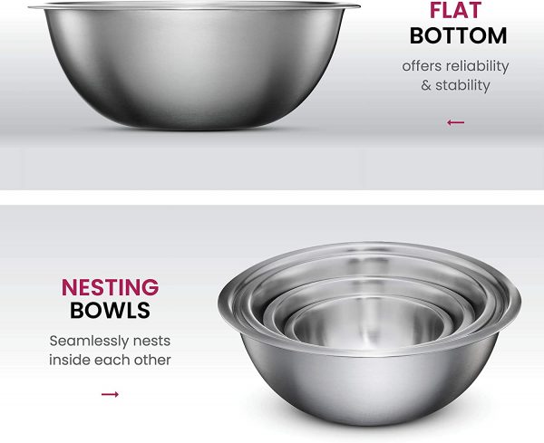 Stainless Steel Mixing Bowls (Set of 5) Stainless Steel Mixing Bowl Set - Easy To Clean, Nesting Bowls for Space Saving Storage, Great for Cooking, Baking, Prepping - Image 4