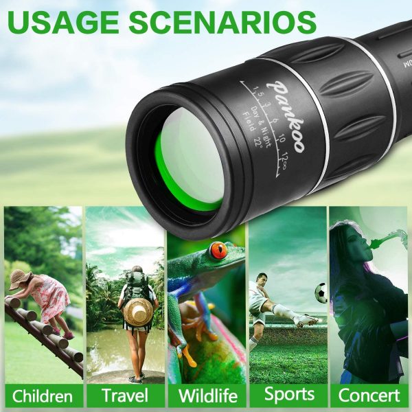 Pankoo 16X52 Monocular Telescope, High Power Prism Compact Monoculars for Adults Kids HD Monocular Scope for Bird Watching Hunting Hiking Concert Travelling - Image 5