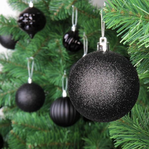 Jusdreen 24pcs 2.36"/60mm Christmas Balls Ornaments for Xmas Tree Shatterproof Christmas Tree Hanging Balls Decoration for Holiday Party Baubles Set with Hang Rope Black - Image 5