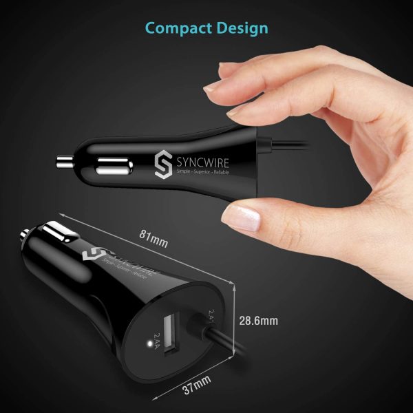 Syncwire iPhone Car Charger - Upgrade [Apple MFI Certified] 4.8A/24W Car Charging Adapter with Built-in Coiled Lightning Cable for Apple iPhone 13/12/11/Xs/XS Max/XR/X/8/7/6s/6 Plus, iPad & More - Image 3