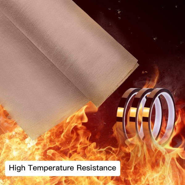 YRYM HT 3 Pack Teflon Sheet for Heat Press - 16" x 12" Teflon Sheets with 3 Rolls Heat Tape High Temp Tape for Sublimation Heat Resistant - Image 4