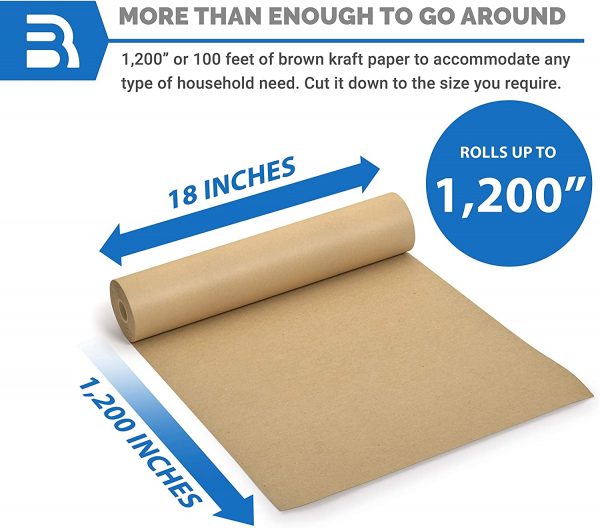 Brown Kraft Paper Roll - 18" x 1,200" (100') Made in The USA - Ideal for Packing, Moving, Gift Wrapping, Postal, Shipping, Parcel, Wall Art, Crafts, Bulletin Boards, Floor Covering, Table Runner - Image 5