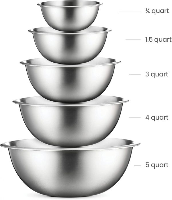 Stainless Steel Mixing Bowls (Set of 5) Stainless Steel Mixing Bowl Set - Easy To Clean, Nesting Bowls for Space Saving Storage, Great for Cooking, Baking, Prepping - Image 3