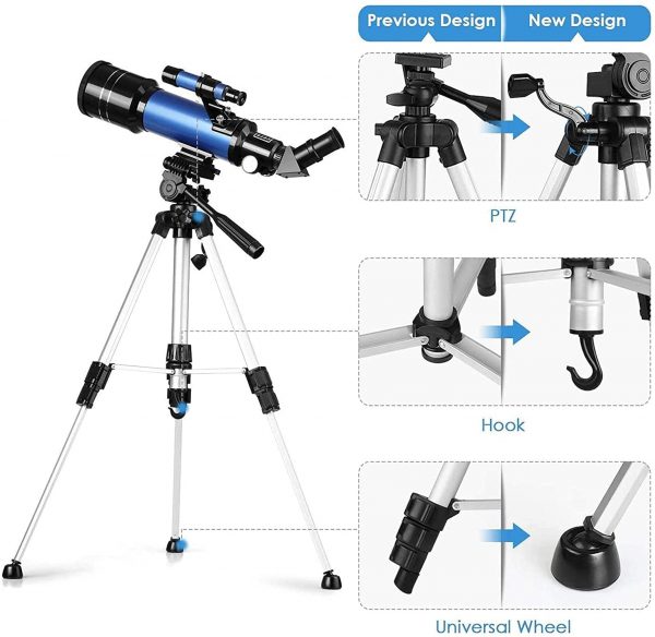 Telescope, 70mm Aperture 400mm AZ Mount Astronomical Refracting Telescope for Kids Beginners & Adults - Travel Telescopes (Gift:Carry Bag, Phone Adapter) - Image 4