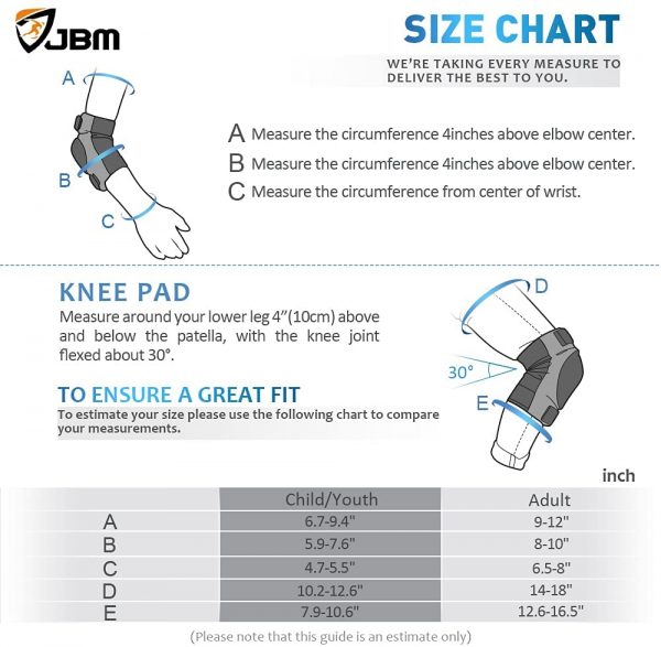 JBM Adult/Child Knee Pads Elbow Pads Wrist Guards 3 in 1 Protective Gear Set for Multi Sports Skateboarding Inline Roller Skating Cycling Biking BMX Bicycle Scooter - Image 6