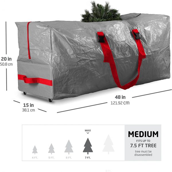 Rolling Large Christmas Tree Storage Bag - Fits Up to 7.5 ft. Artificial Disassembled Trees, Durable Handles & Wheels for Easy Carrying and Transport - Tear/Waterproof Polyethylene Plastic Duffle Bag - Image 4