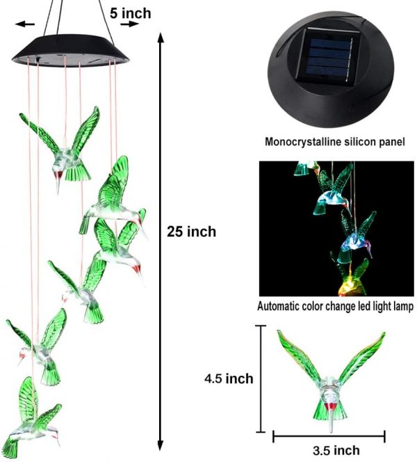 Wind Chime, Solar Hummingbird Wind Chimes Outdoor/Indoor(Gifts for mom/momgrandma Gifts/Birthday Gifts for mom) Outdoor Decor,Yard Decorations ,Memorial Wind Chimes,mom's Best Gifts - Image 6