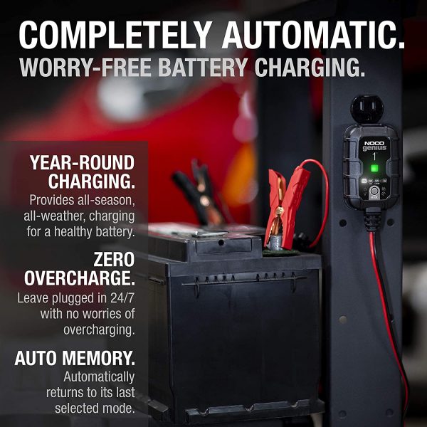 NOCO GENIUS1, 1-Amp Fully-Automatic Smart Charger, 6V and 12V Battery Charger, Battery Maintainer, Trickle Charger, and Battery Desulfator with Temperature Compensation - Image 3