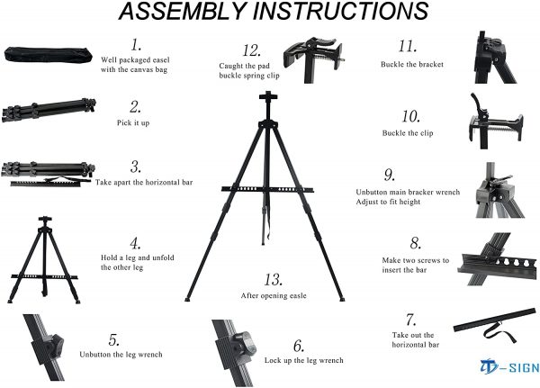 T-Sign 66" Reinforced Artist Easel Stand, Extra Thick Aluminum Metal Tripod Display Easel 21" to 66" Adjustable Height with Portable Bag for Floor/Table-Top Drawing and Displaying - Image 5