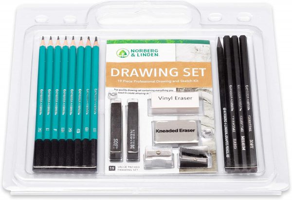 Norberg & Linden Drawing Set - Sketching and Charcoal Pencils - 100 Page Drawing Pad, Kneaded Eraser. Art Kit and Supplies for Kids, Teens and Adults, Sketch Set - Image 3