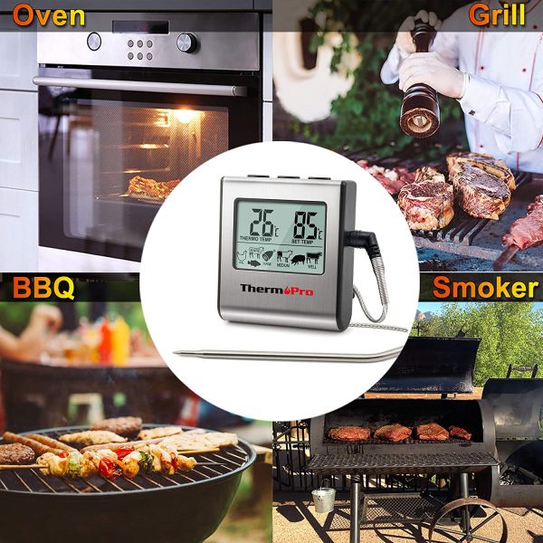 ThermoPro TP-16 Large LCD Digital Cooking Food Meat Smoker Oven Kitchen BBQ Grill Thermometer Clock Timer with Stainless Steel Probe - Image 3