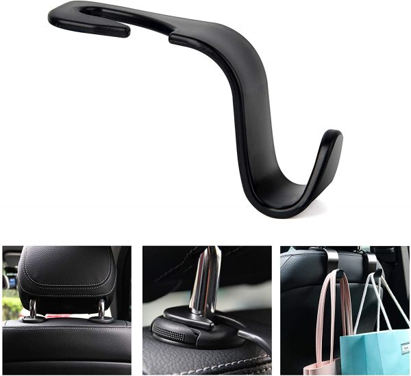 Car Seat Headrest Hook 4 Pack Hanger Storage Organizer Uiversal for Handbag Purse Coat fit Universal Vehicle Car Black S Type - Image 4