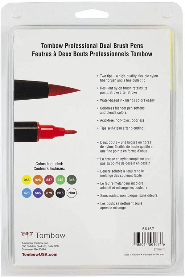 Tombow 56167 Dual Brush Pen Art Markers, Primary, 10-Pack. Blendable, Brush and Fine Tip Markers - Image 3