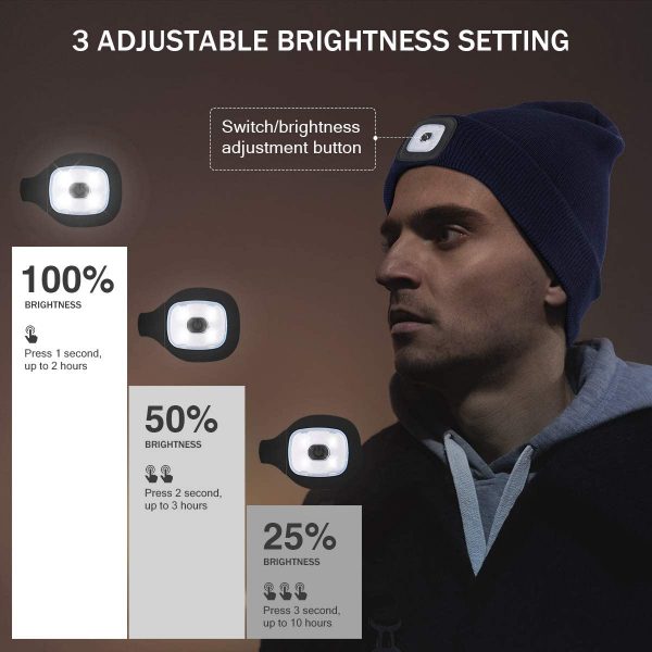 YunTuo LED Beanie Hat with Light,Unisex USB Rechargeable Hands Free 4 LED Headlamp Cap Winter Knitted Night Lighted Hat Flashlight Women Men Gifts for Dad Him Husband - Image 3