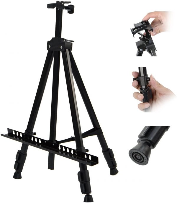 T-Sign 66" Reinforced Artist Easel Stand, Extra Thick Aluminum Metal Tripod Display Easel 21" to 66" Adjustable Height with Portable Bag for Floor/Table-Top Drawing and Displaying - Image 3