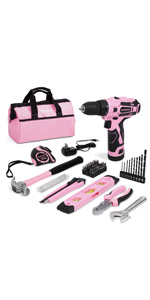 WORKPRO 12V Pink Cordless Drill Driver and Home Tool Ki