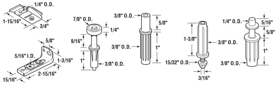 Bi-Fold Door Hardware Repair Kit dimensioned line drawing