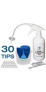 Tilcare??s ear wax removal tool comes with a basin, towel, curette kit, and 30 disposable tips.
