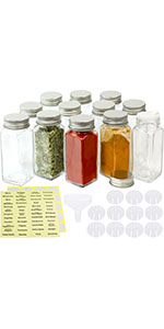 12-Pack 4 Ounce Square Spice Bottles w/ label