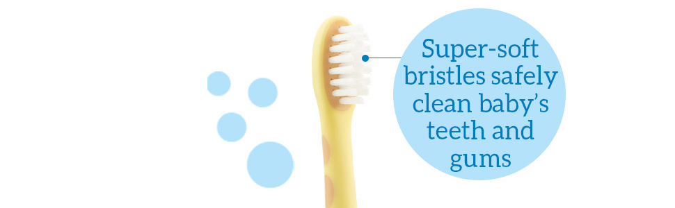 Super-soft bristles safely clean baby's teeth and gums 