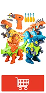 4 Packs Take Apart Dinosaur Toys with Electric Drill