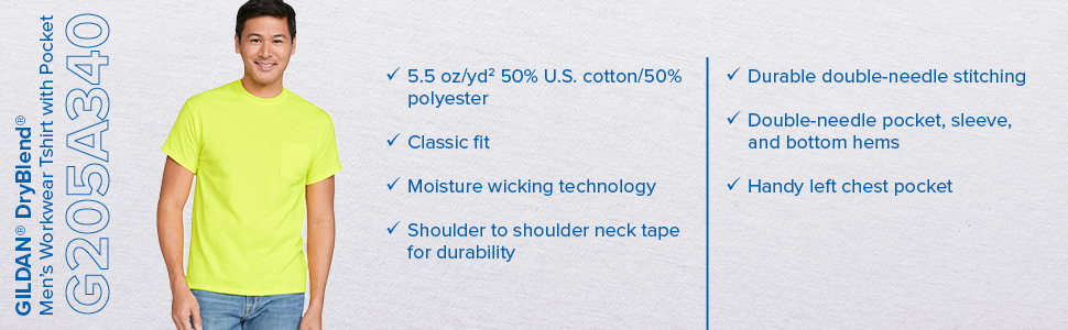 G205A340 Adult Dryblend Workwear Tshirt with Pocket - Details
