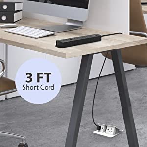 3ft short cord power bar with usb ports