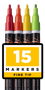 Set of 15 Permanent Oil Based Paint Markers Fine Round Tip 1-2mm ?M?