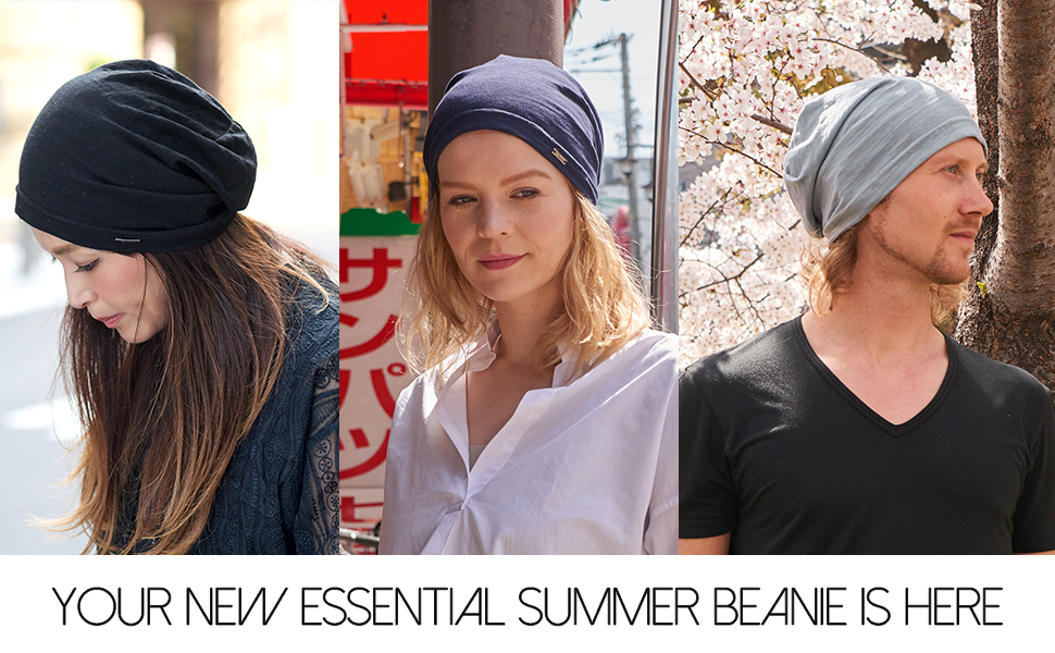 light weight beanie for summer on three models