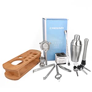 Cresimo ?C Stainless Steel 12 Piece Bar Tool Kit ?C Includes Martini Shaker, Muddler, Strainer, Jigger