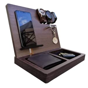 Gift for men, Wooden Desk and Nightstand Organizer, Phone Docking Station, Key Holder, Wallet Stand