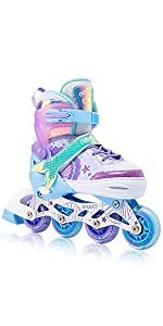 NEMONE Mermaid 4 Size Adjustable Light up Inline Skates for Girls