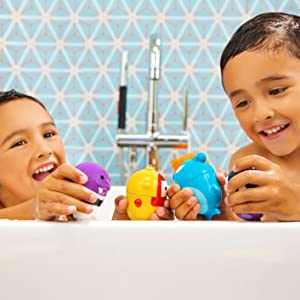 bath buddies, bath toys, squirt toys, toddler bath time