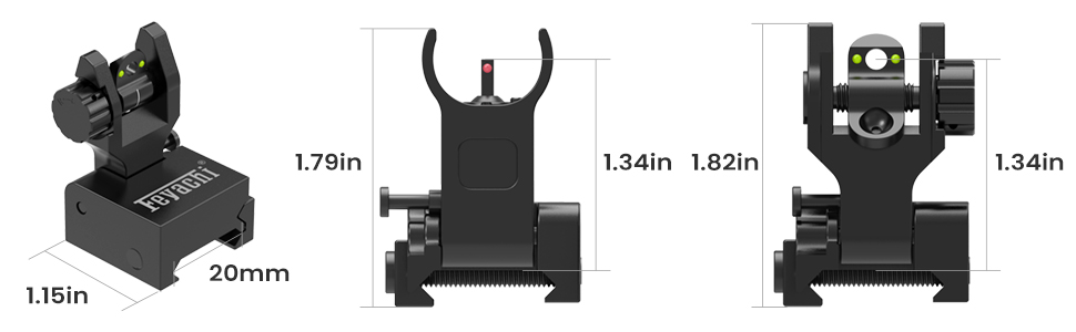 Iron Sights Flip Up Front and Rear Sites with Red and Green Dot Picatinny Backup Sight Set 