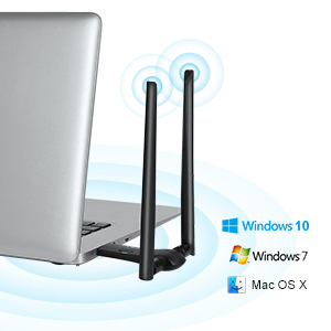 wifi adapter plugged to USB port of laptop, support various operating systems of Windows and MAC