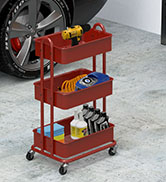 SimpleHouseware 3-Tier Metal Kitchen Cart Utility Rolling Cart, Red