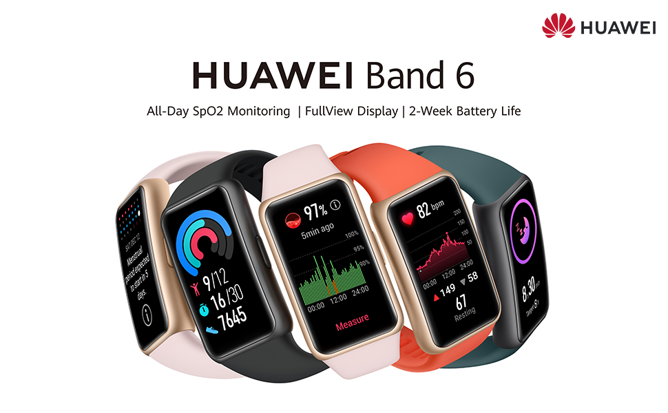 HUAWEI Band 6, All-day SpO2 Monitoring, 1.47" FullView Display, 2-Week Battery Life