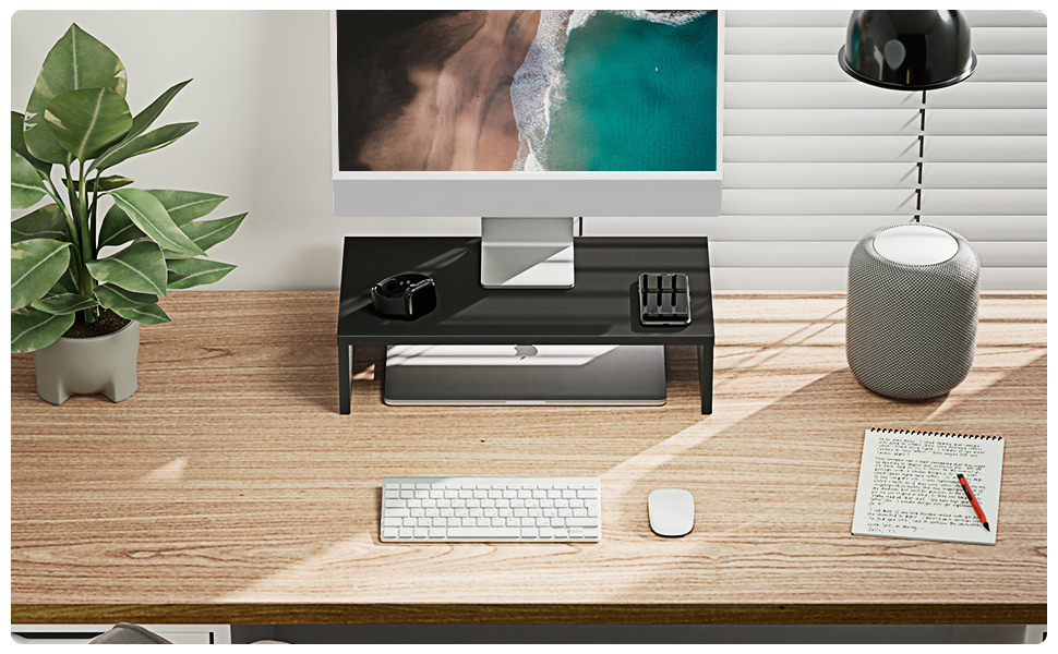 Wood Monitor Stand Riser, Laptop Printer Stand